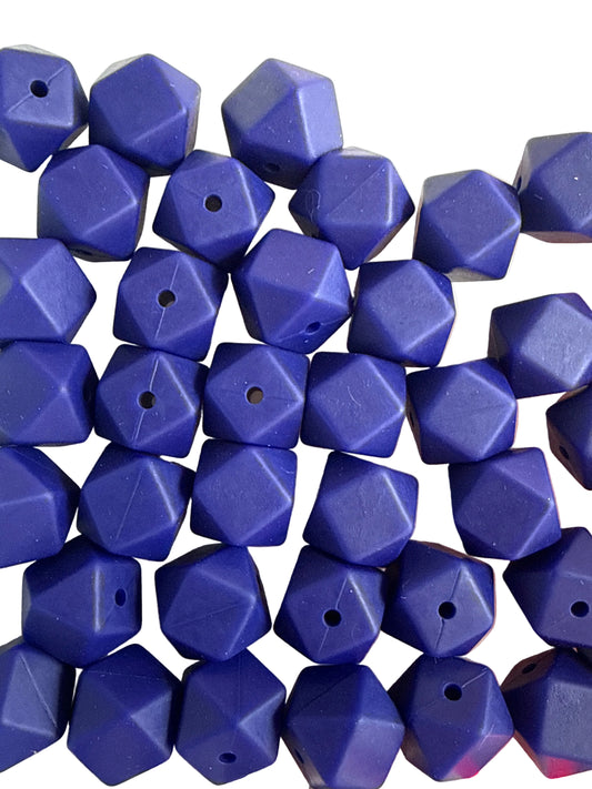 SILB21- (10PCS) 18mm Hexagon Navy Blue Color SILICONE beads for DIY