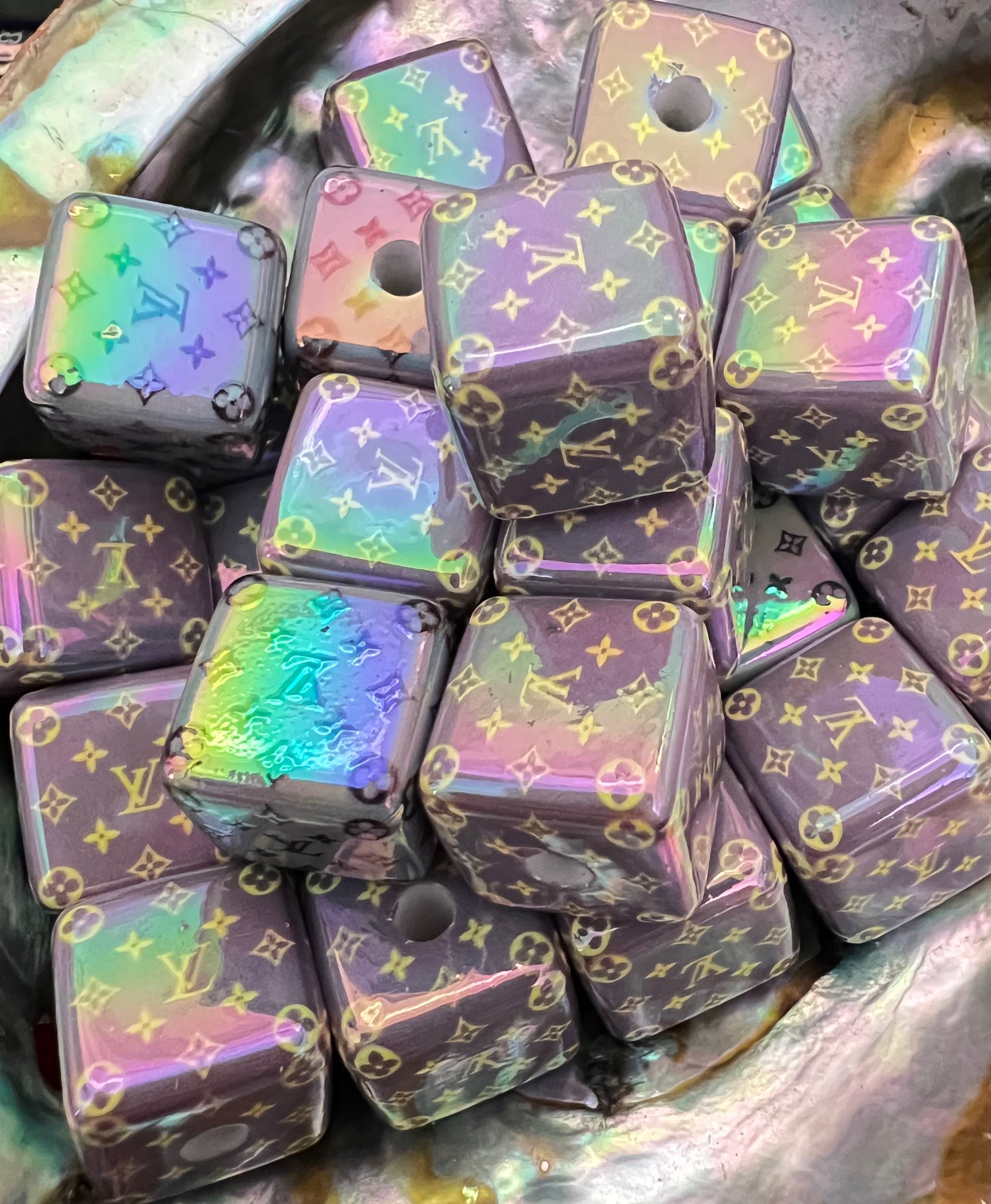5PCS Choose Your Design, LoVe, C/C, DI OR, Colors, Cube/Square UVAB Coated Beads image 1