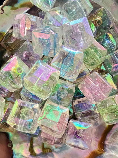 10 PCS- 14mm 3D Hexagonal Prism LUMINOUS Aura Clear/Bubble Acrylic Beads image 5