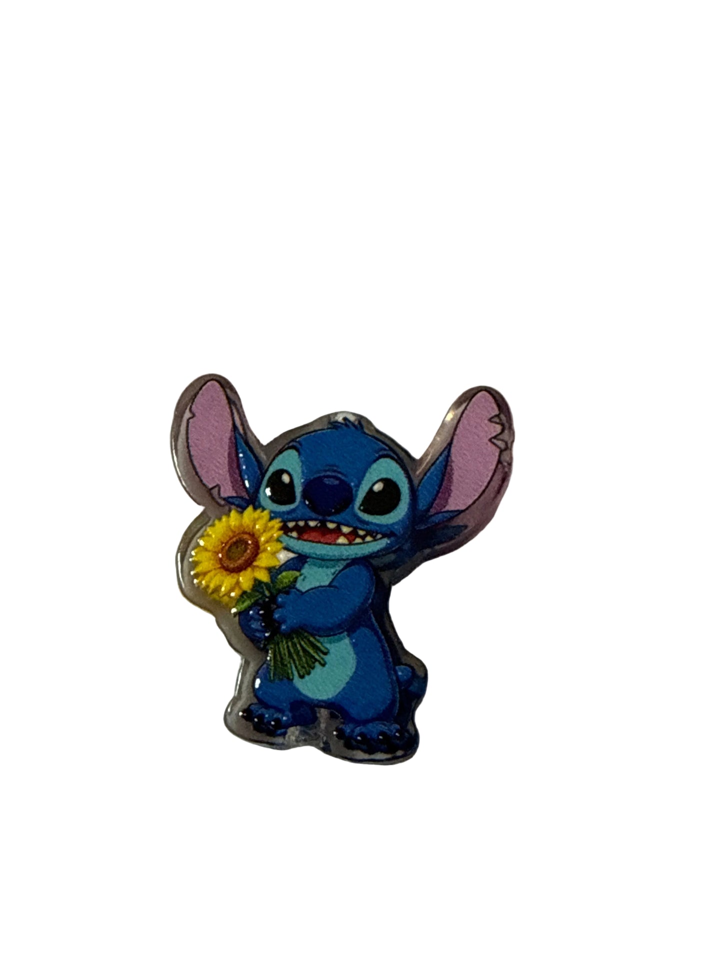 F/ACR28- (1)PC 1" Stitch W/Sunflower Acrylic Focal Bead for DIY Pens, Keychains, Wristlets, Cup Charms, Car Charms ETC