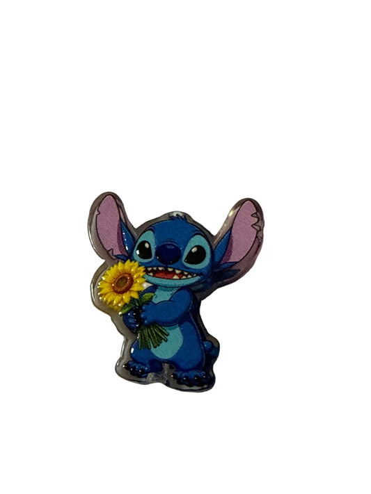 F/ACR28- (1)PC 1" Stitch W/Sunflower Acrylic Focal Bead for DIY Pens, Keychains, Wristlets, Cup Charms, Car Charms ETC