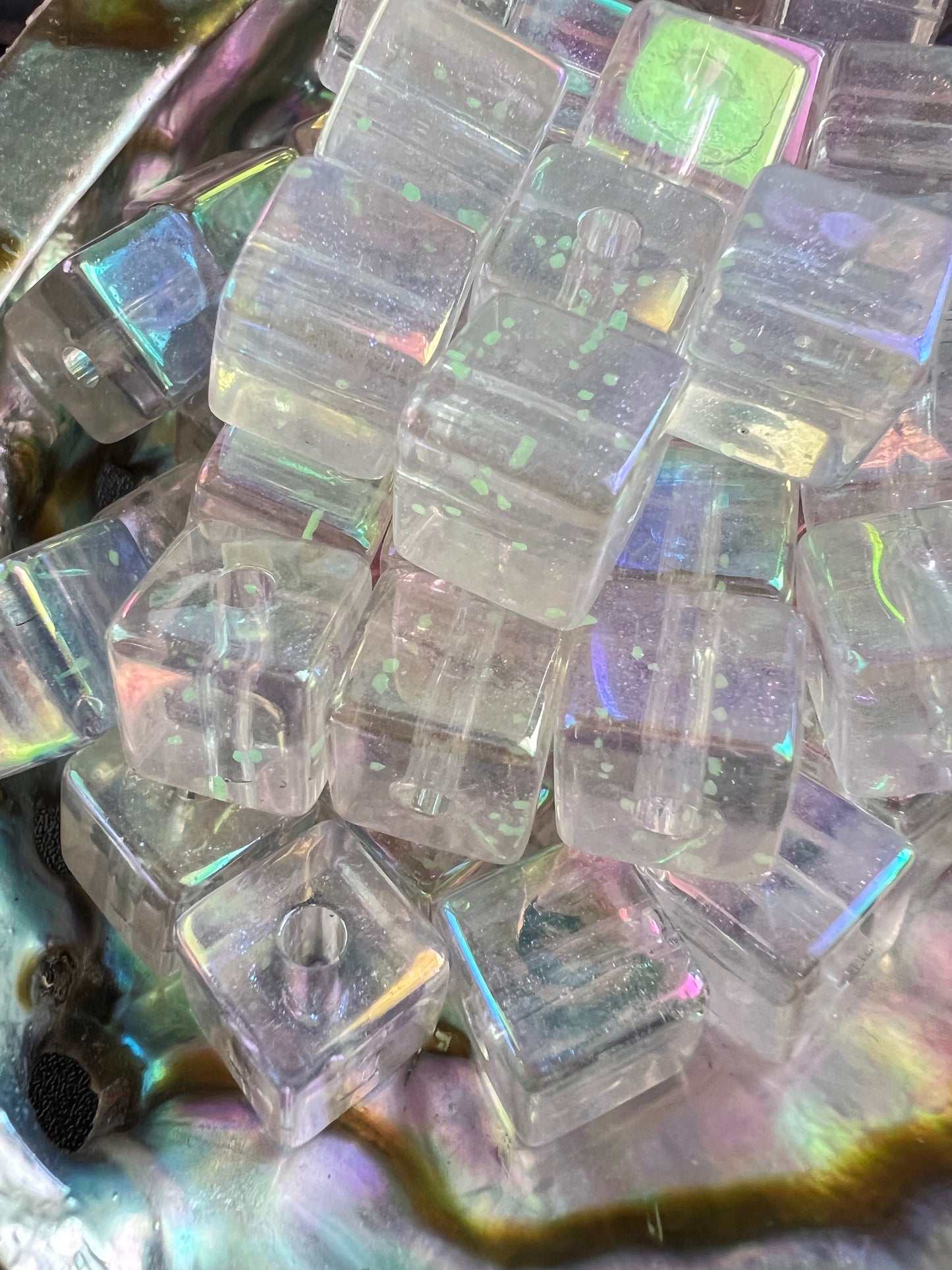10 PCS- 12mm Luminous Clear/Transparent Acrylic Galaxy Shimmer Confetti Beads image 2