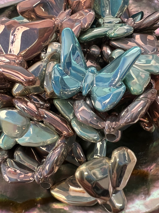10PCS- 21mm 3D Butterfly Chrome Matte Multicolored AB Acrylic Beads image 0
