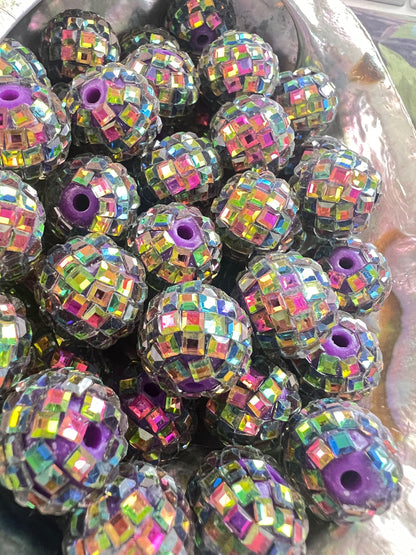 10 PCS - 16mm GALAXY Purple DISCO Mirror Round Acrylic Rhinestone Beads image 1