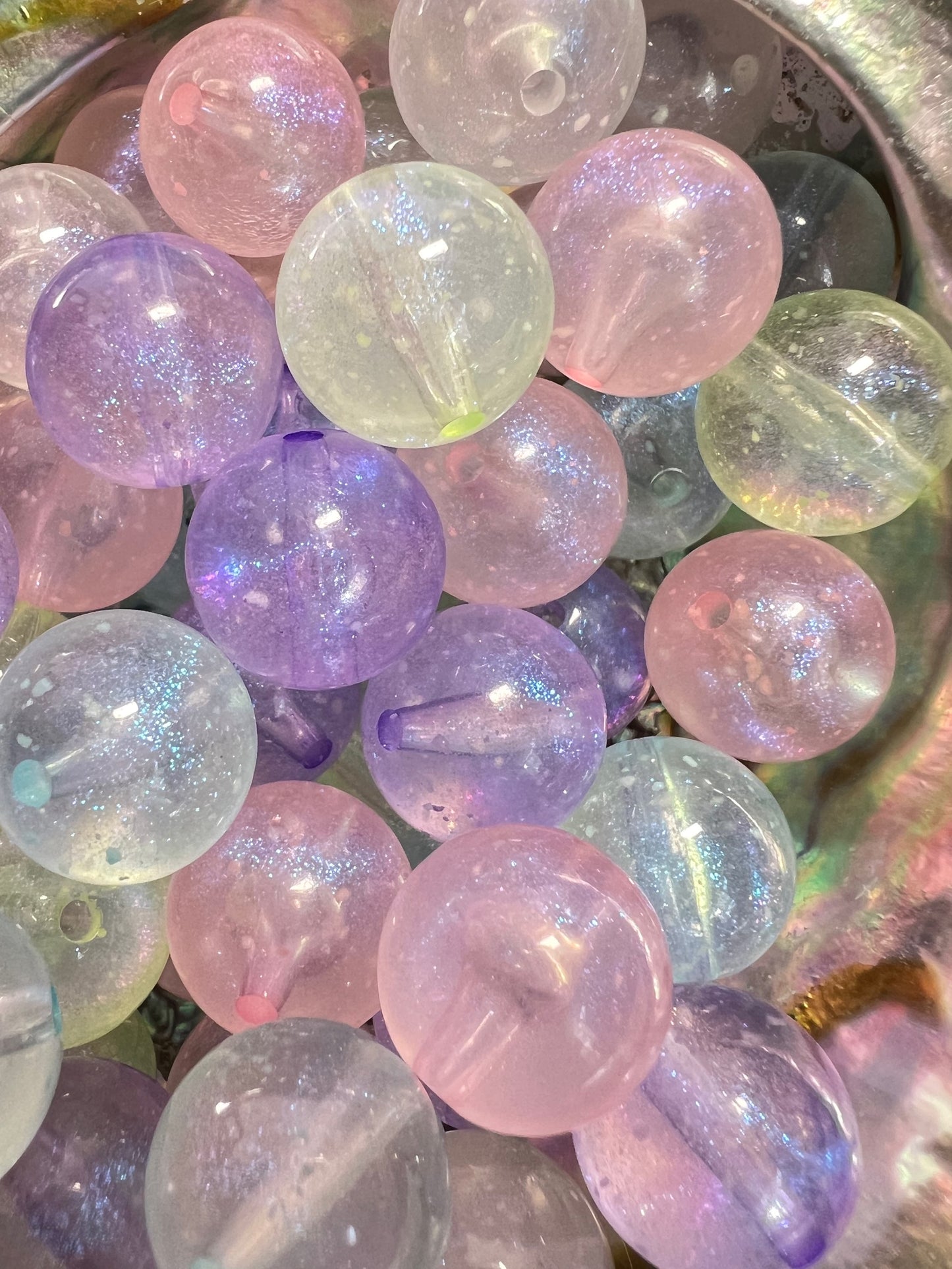10 PCS- 15mm Pastel Round Transparent Acrylic Galaxy Shimmer Bubble Beads image 3