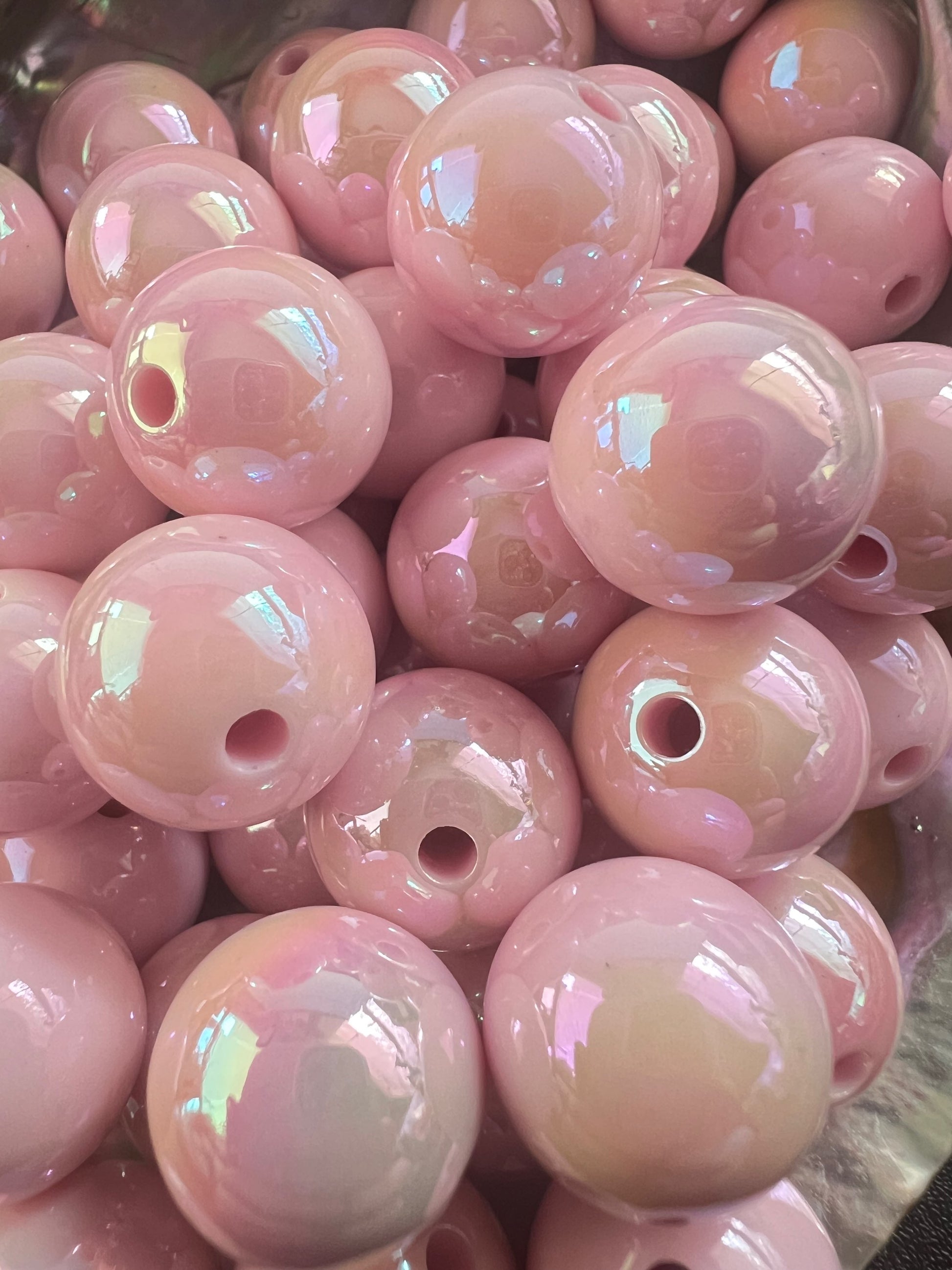 10 PCS - 15mm BALLET PINK UVAB Rainbow Round Acrylic Beads image 0