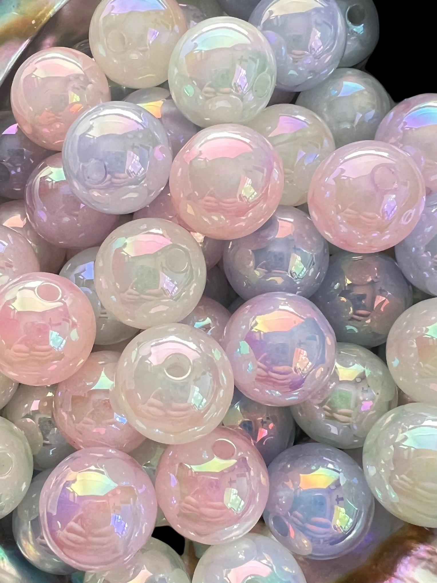 10 PCS- 15mm Pastel Rainbow UVAB Galaxy Iridescent Glitter Acrylic Beads image 0