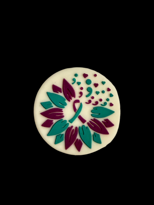 F/Q28- (1)PC 1.1" Teal/Purple Ribbon W/SemiColon/Flower Focal Bead for DIY Keychains, Wristlets, Cup Charms, Car Charms ETC