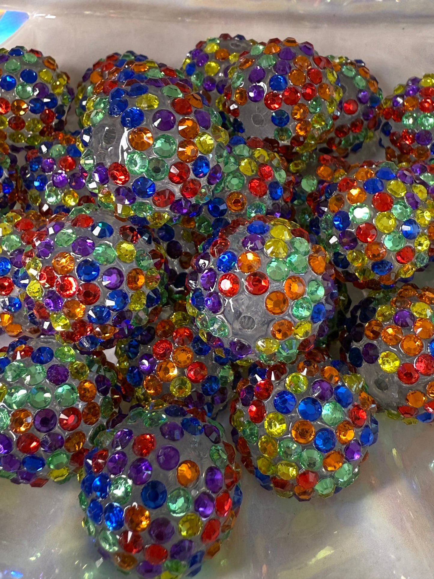 R33- (5PCS) 20mm Clear Rainbow Color Bubblegum Acrylic Rhinestone Beads for DIY