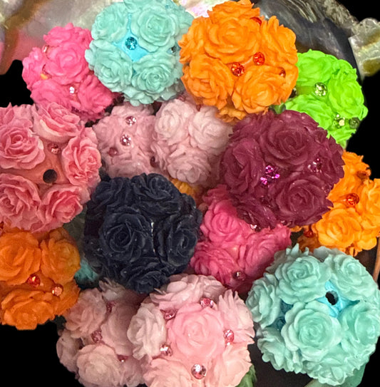 FFB5- (5PCS) 20mm Fancy ROSES W/Rhinestone Silicone Touch Round Mixed Colors Beads for DIY