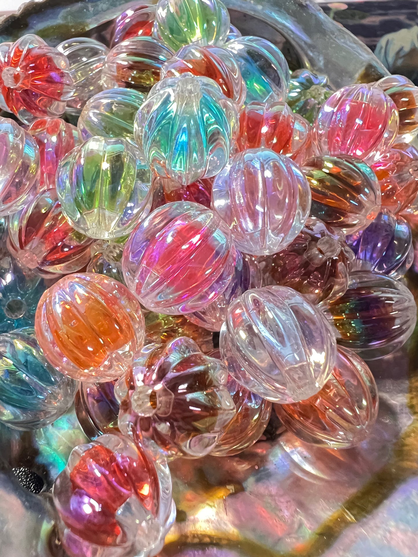 10 Beads - 16mm  Pumpkin Jelly Rainbow Double Layer Mix ABUV Opaque Acrylic Bead image 0