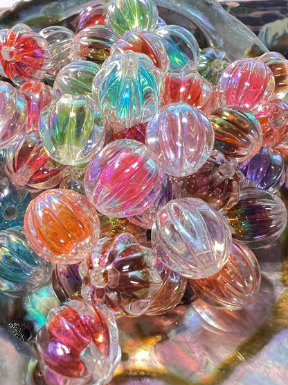 10 Beads - 16mm  Pumpkin Jelly Rainbow Double Layer Mix ABUV Opaque Acrylic Bead image 0
