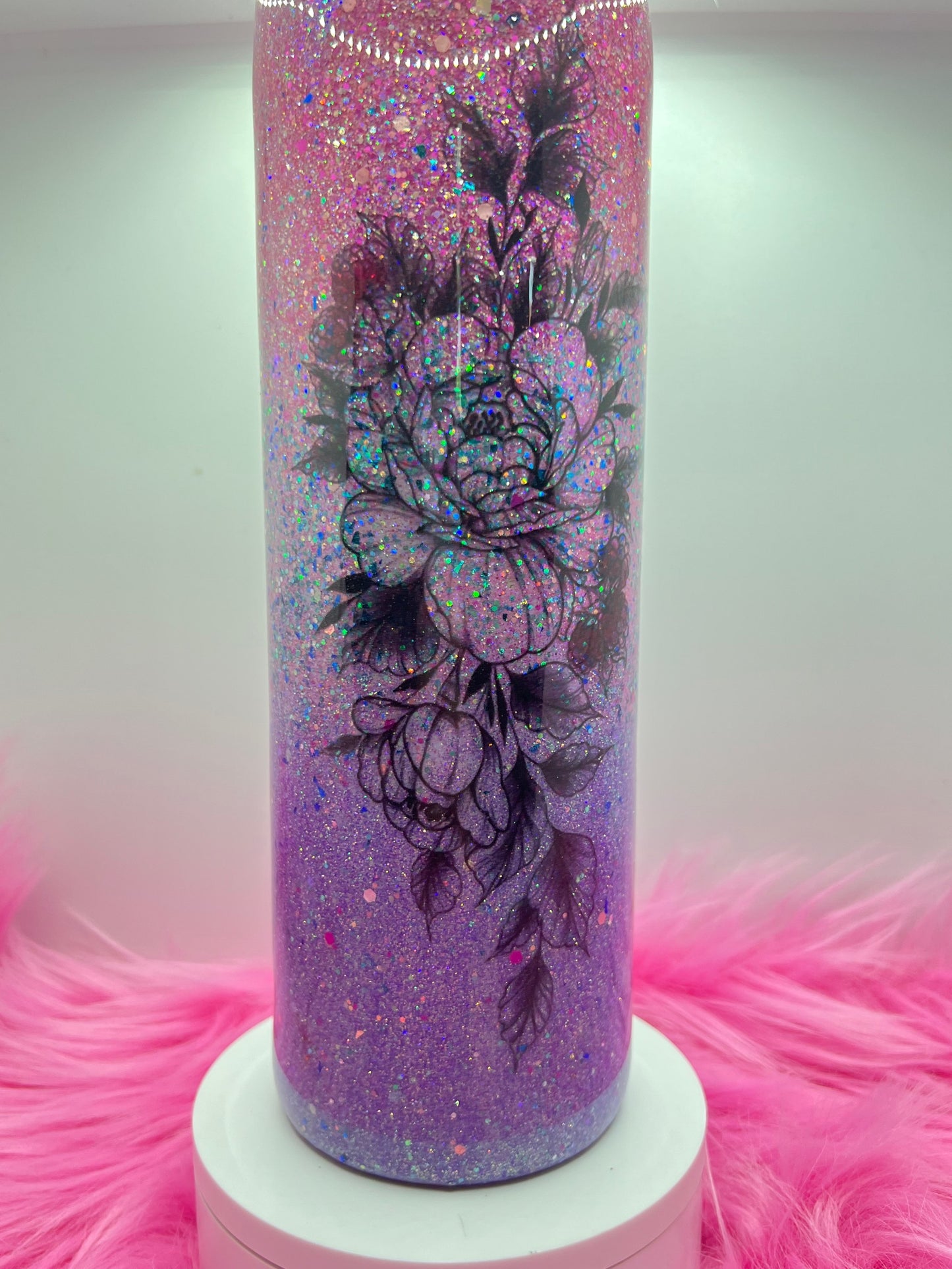  (1)- RTS 30oz Straight BUTTERFLY ROSE purple/pink/silver glitter Epoxy Tumbler image 2