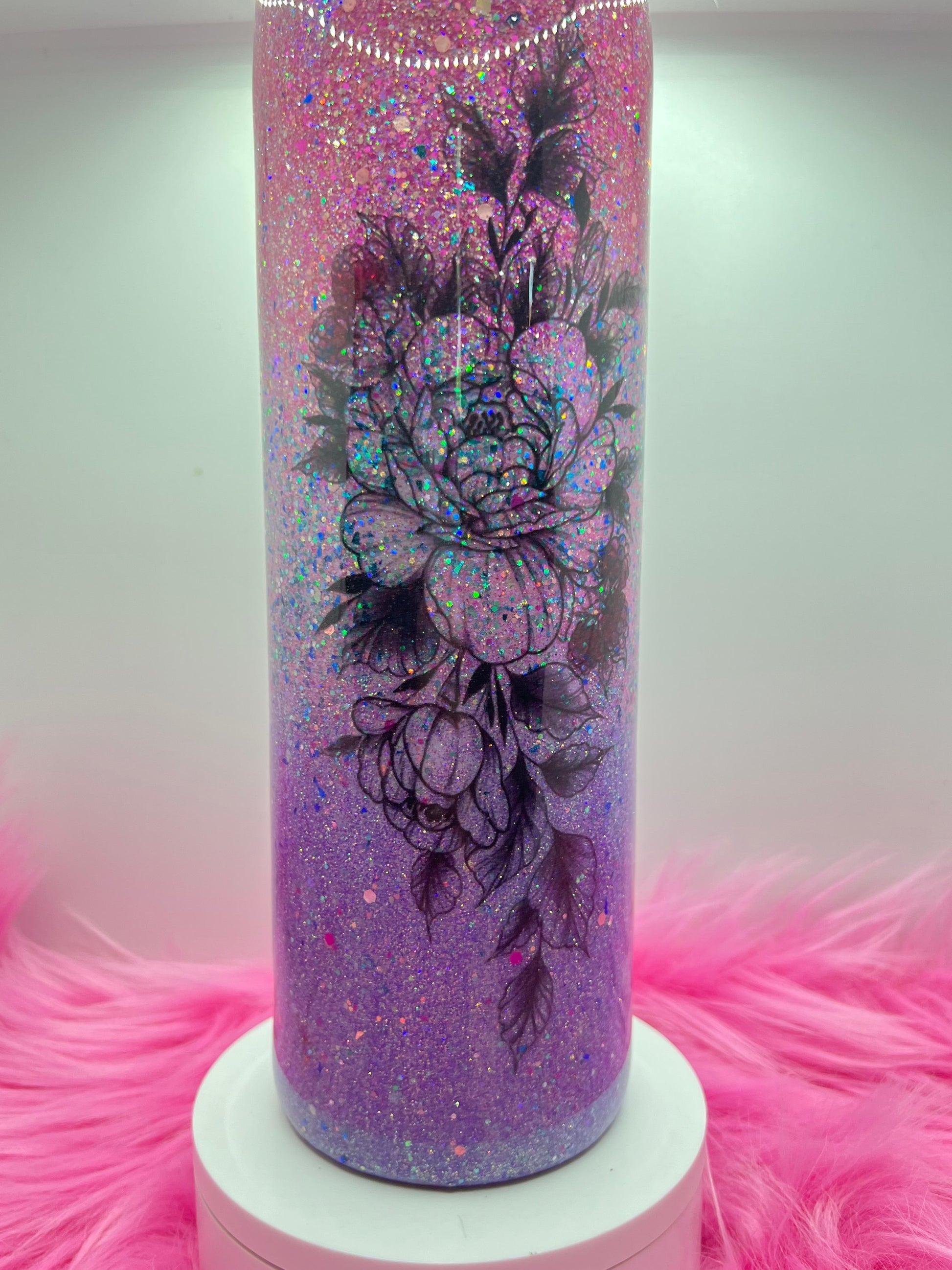  (1)- RTS 30oz Straight BUTTERFLY ROSE purple/pink/silver glitter Epoxy Tumbler image 2