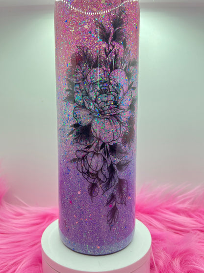  (1)- RTS 30oz Straight BUTTERFLY ROSE purple/pink/silver glitter Epoxy Tumbler image 2