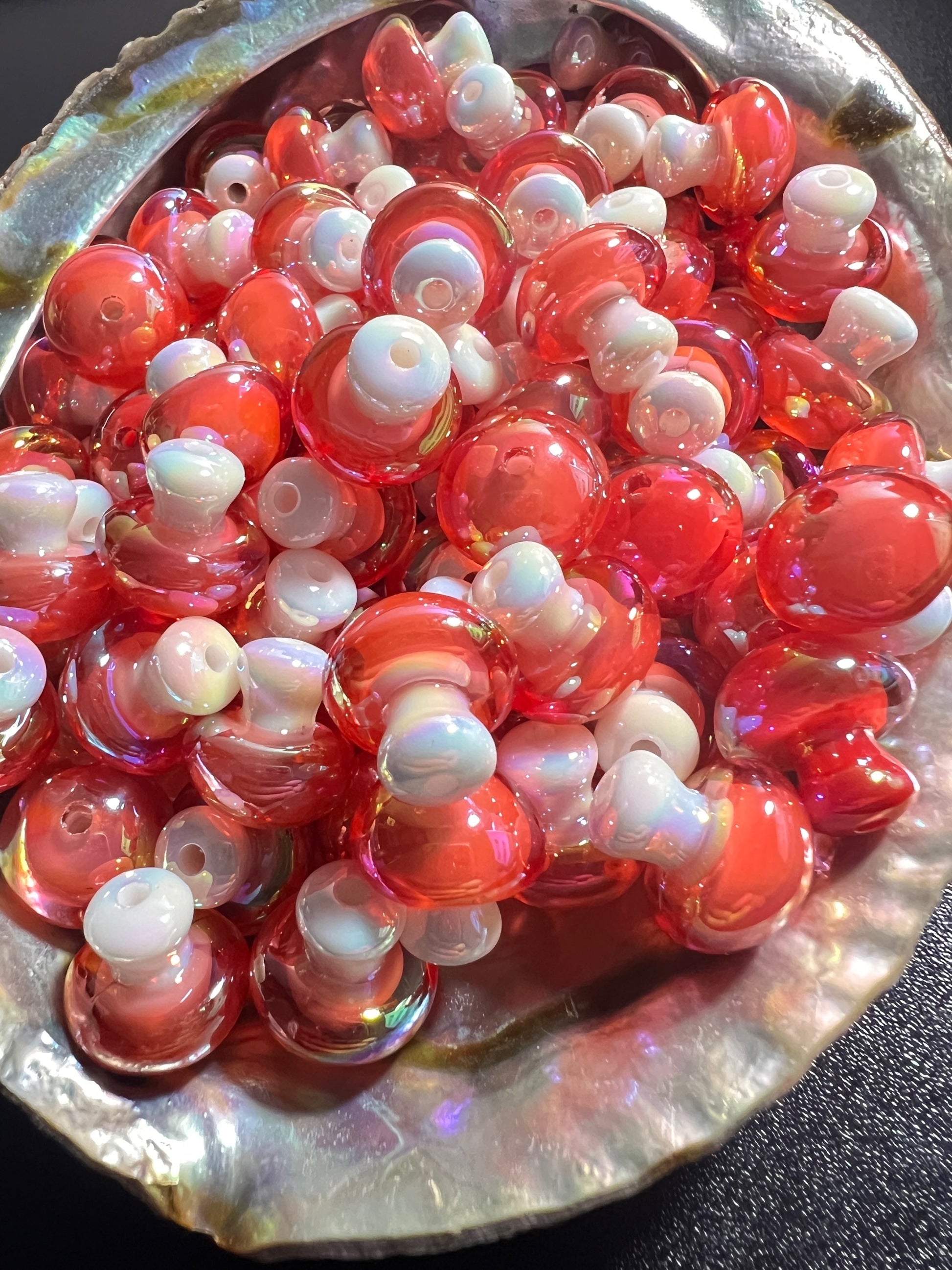 20 PCS- 13mm Mushroom Shaped Acrylic Opaque Red/Clear Colored AB Beads image 1