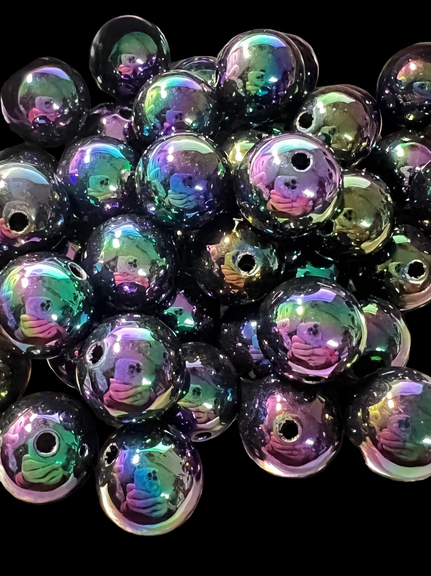 10 PCS - 16mm Round Black Aura UVAB Acrylic Beads image 0
