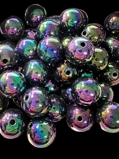10 PCS - 16mm Round Black Aura UVAB Acrylic Beads image 0