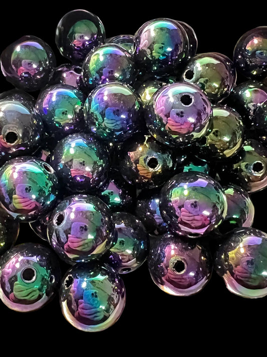10 PCS - 16mm Round Black Aura UVAB Acrylic Beads image 0