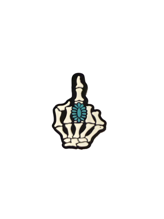 F/S12- (1)PC 1.1" Skeleton Finger W/Turquoise Ring Focal Bead for DIY Keychains, Wristlets, Cup Charms, Car Charms ETC