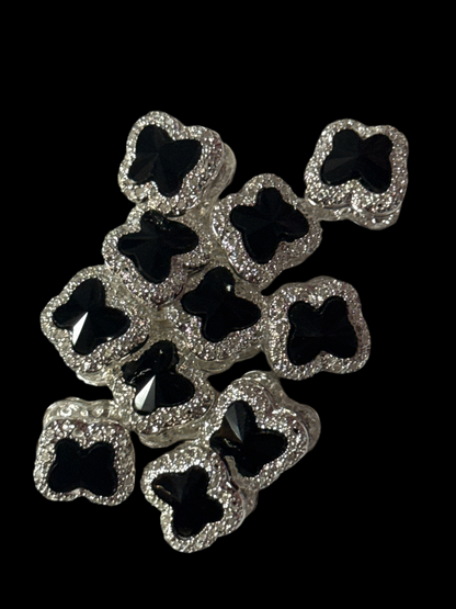 R114(1PC)- 15MM High Quality ALLOY BLK/Silver Rhinestone Butterfly