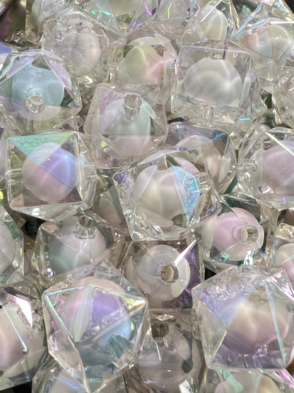 10 PCS- 19mm 3D Hexagon Aura White/Clear Acrylic Beads image 1