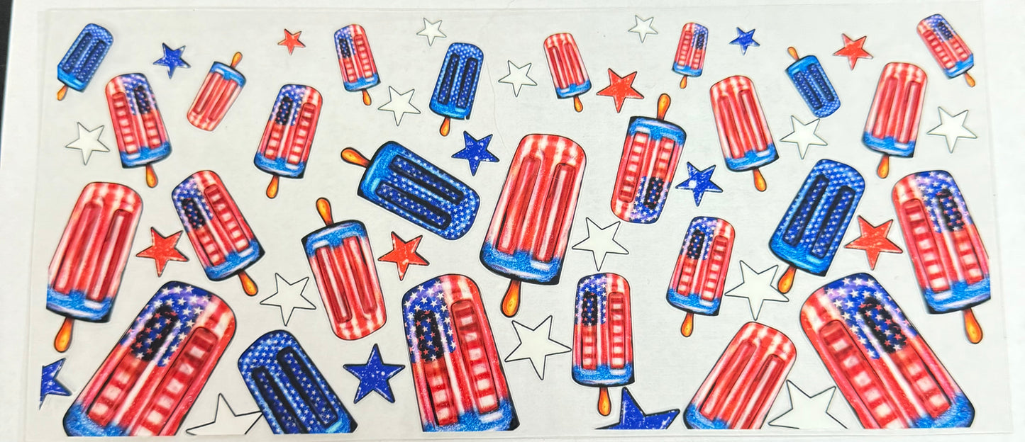 C573- (1PC) AMERICAN FLAG POPSICLES 16OZ UV DTF Transfer Wrap/Sticker for Cup/Tumbler