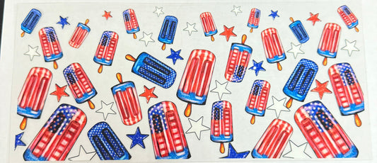 C573- (1PC) AMERICAN FLAG POPSICLES 16OZ UV DTF Transfer Wrap/Sticker for Cup/Tumbler