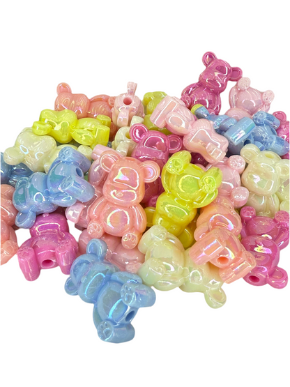 A1- (10PCS) 1" Multi Color UVAB Coated Bears Acrylic Beads for DIY