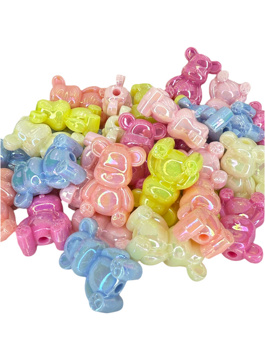 A1- (10PCS) 1" Multi Color UVAB Coated Bears Acrylic Beads for DIY