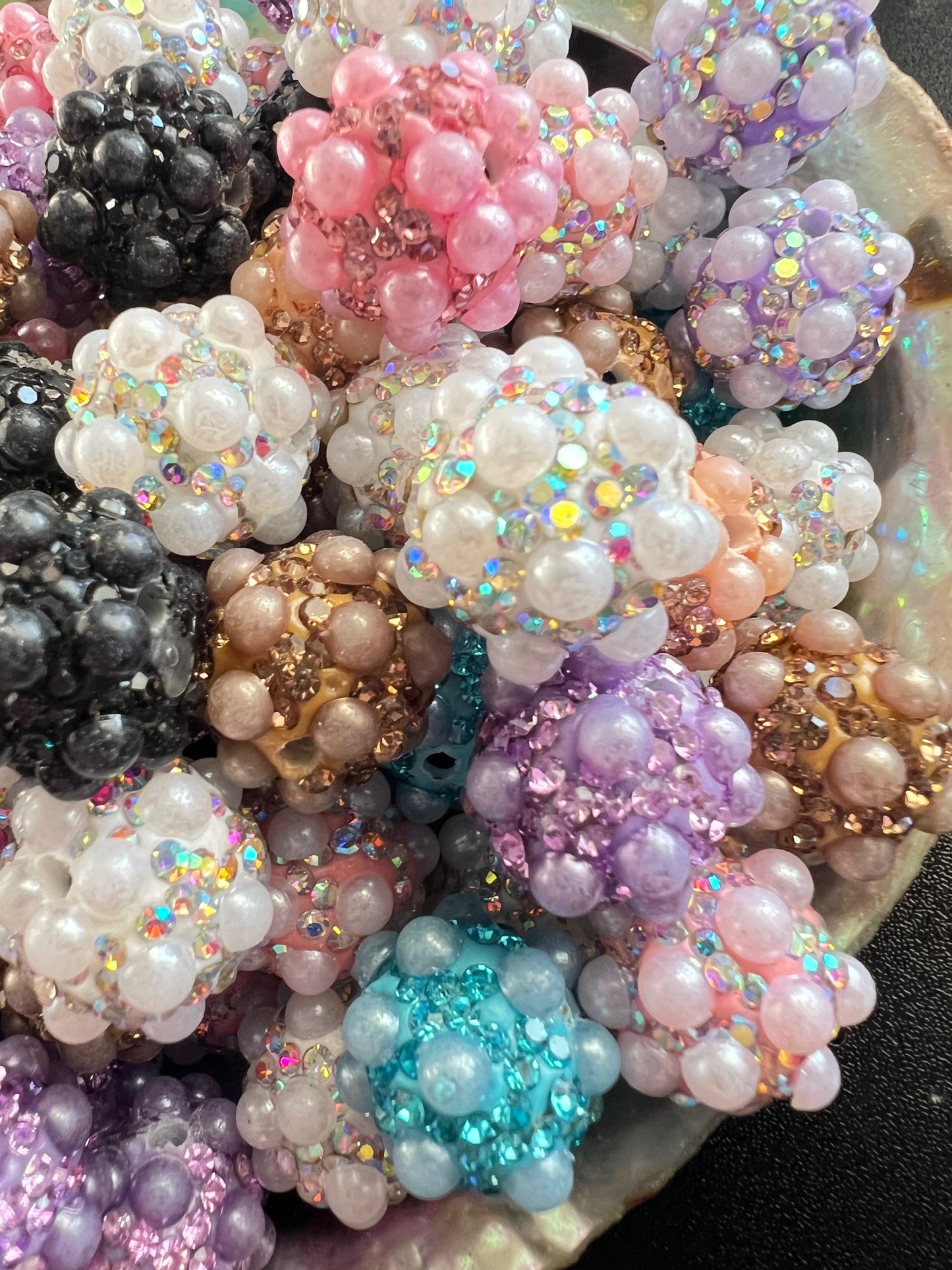 5 PCS - 16mm Beautiful Fancy Round Multicolor Rhinestone/Pearl Acrylic Beads image 1