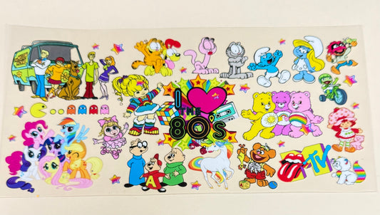 C509- (1PC) 80’S CARTOONS 16OZ UV DTF Transfer Wrap/Sticker for Cup/Tumbler