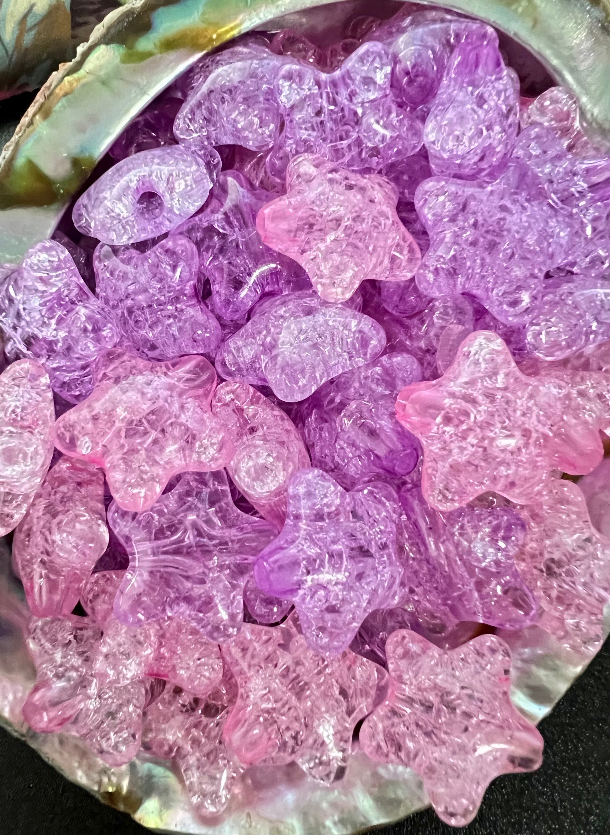 10 PCS - 21mm 3D Crackle Purple & Pink STAR Shaped Acrylic Beads image 0