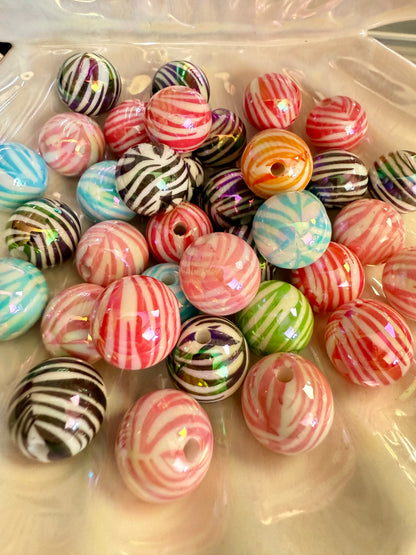 B14- (10PCS) 16mm Mixed Color Zebra stripes UVAB Bubblegum Acrylic Beads for DIY