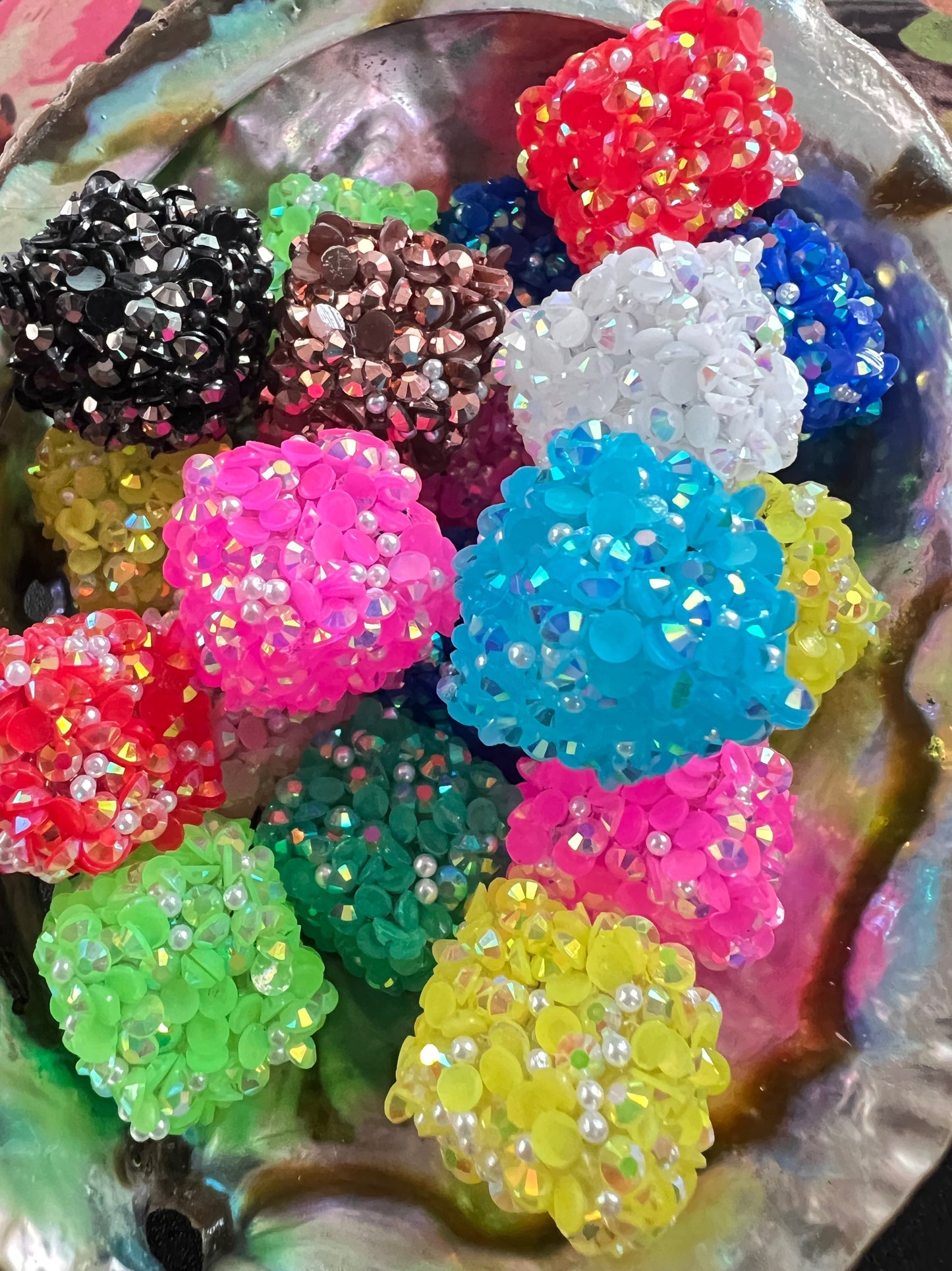 10 PCS- 18mm BRIGHT Mixed Color Pearl & Rhinestone Charm Sugar Coated Cube Beads image 1