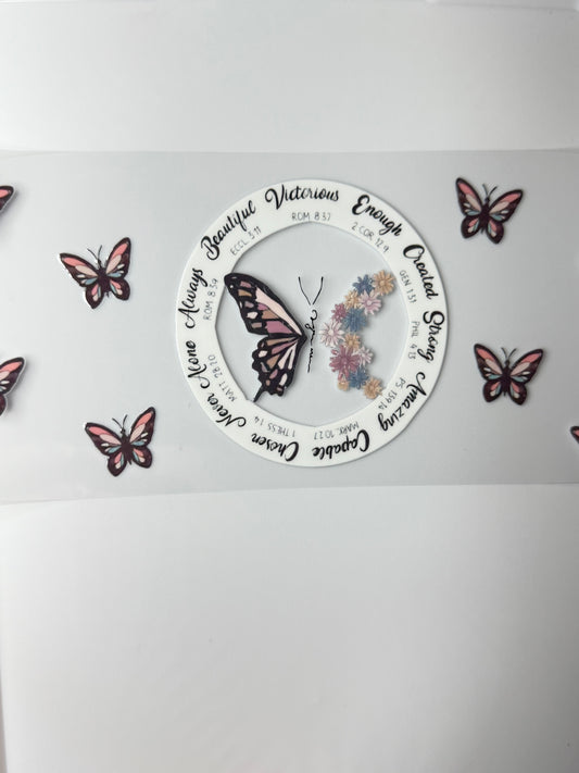 C38- Proverb Circle with colorful pastel butterflies 16OZ UV DTF Transfer Wrap/Sticker for Cup/Tumbler