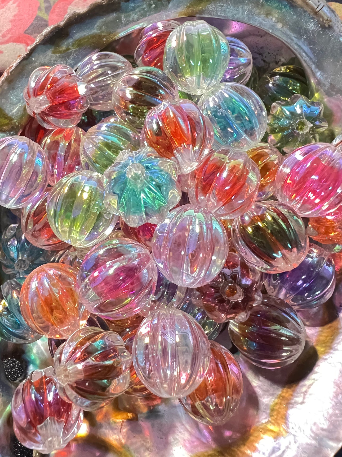 10 Beads - 16mm  Pumpkin Jelly Rainbow Double Layer Mix ABUV Opaque Acrylic Bead image 1