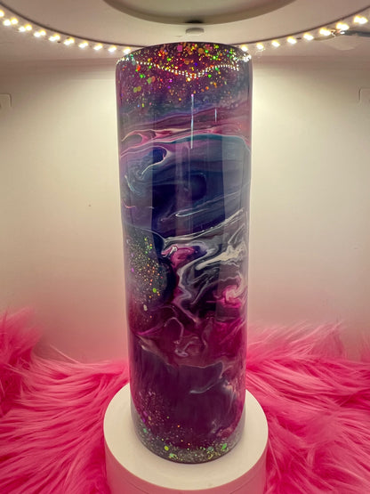 (1)- RTS 30oz Straight Pink/purple/teal/blue MILKY WAY ink/glitter Epoxy Tumbler image 0