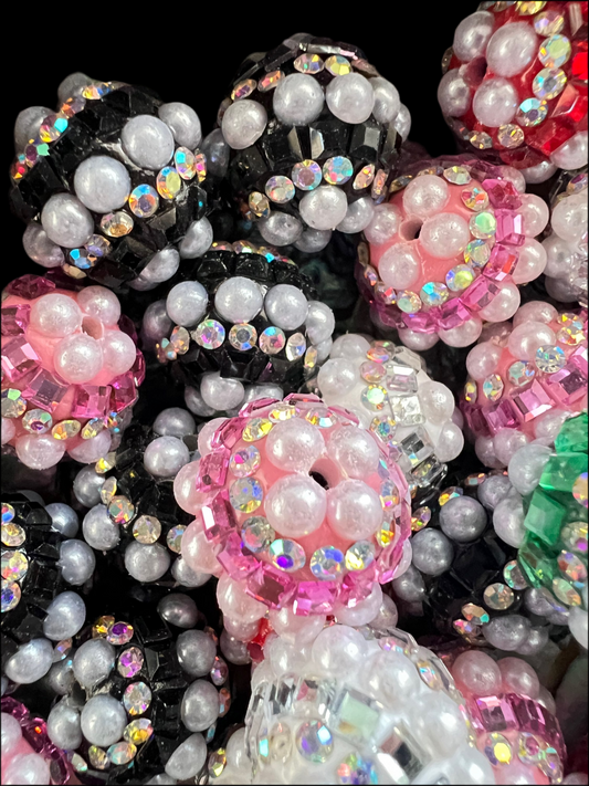 R112 (5PCS)- 17mm Beautiful Fancy Round Multicolor Rhinestone/Pearl Acrylic Beads