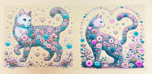 C532- (1PC) FLORAL CAT 16OZ UV DTF Transfer Wrap/Sticker for Cup/Tumbler