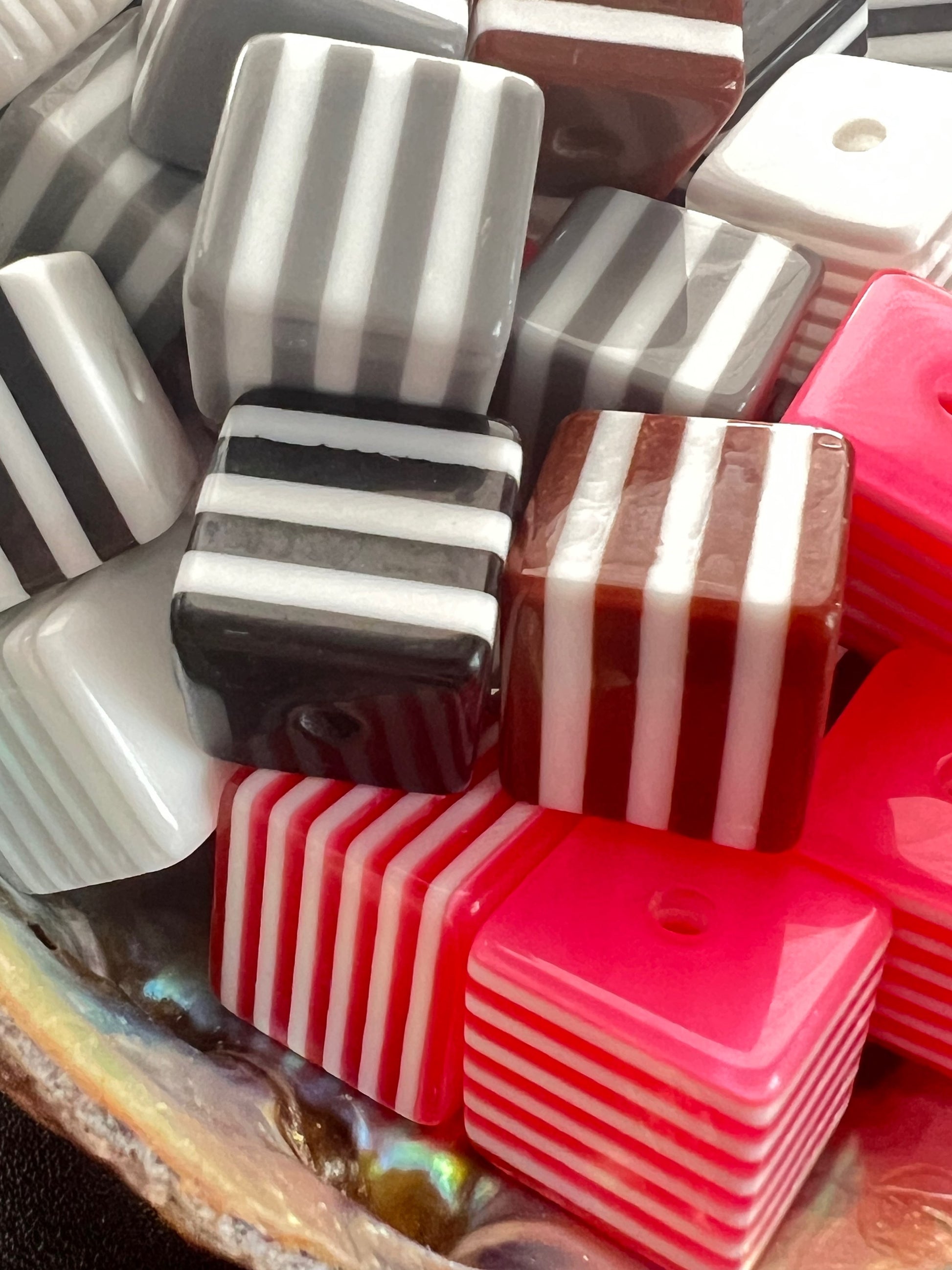 10 PCS - 14mm Multi Color Striped Cube/Square Bead image 1