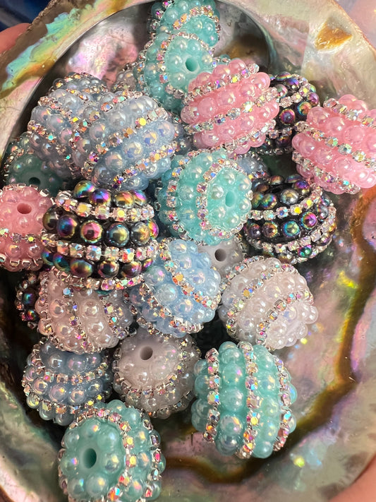 5 PCS - 18mm Fancy Round Multicolor Rhinestone/Pearl UVAB Acrylic Beads image 0