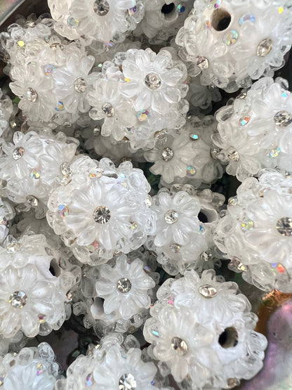 5 PCS- 23mm Round White/AB Rhinestone W/ Clear Daisy Flowers Clay Beads image 2