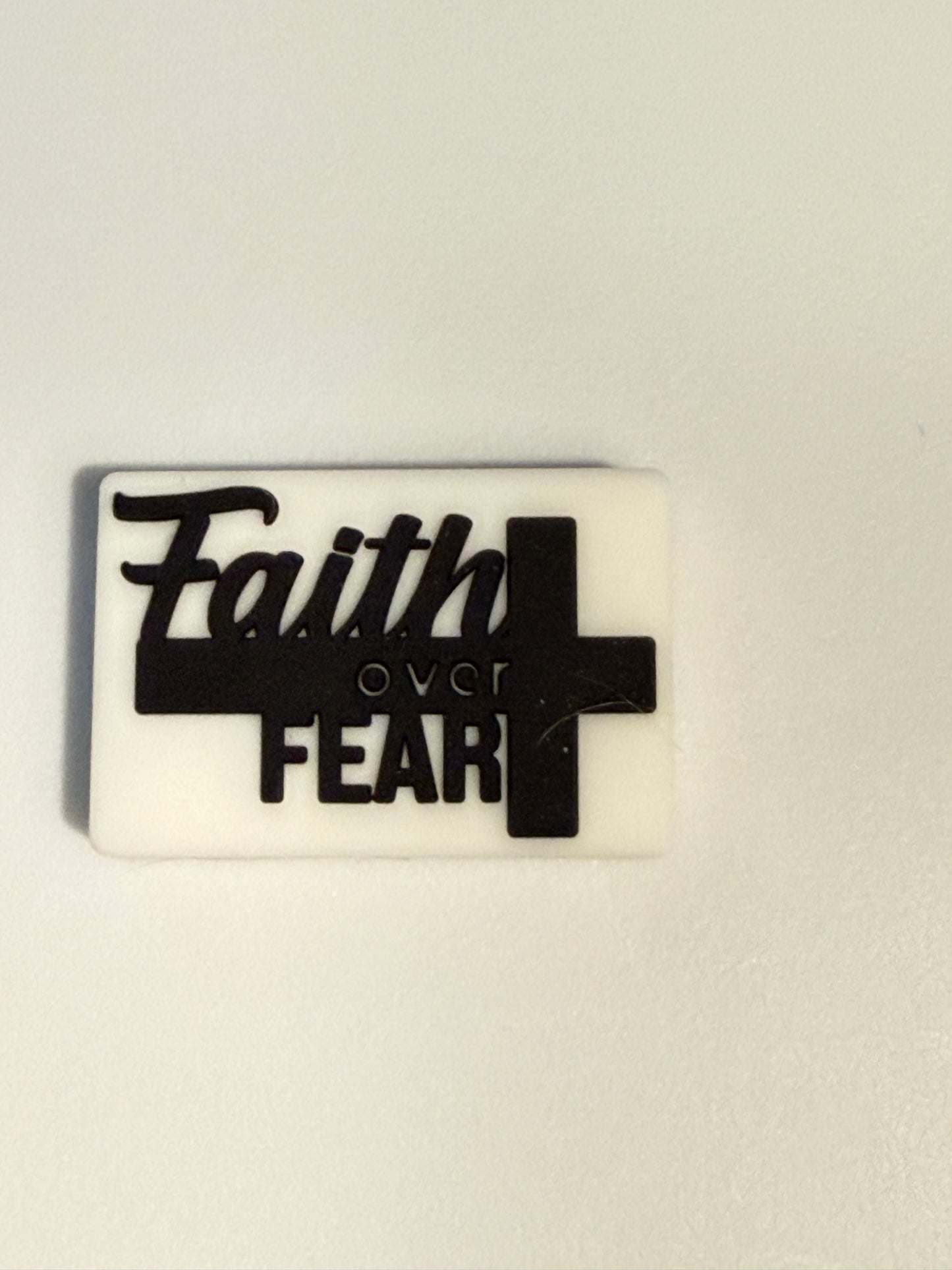 F/R10- (1)PC 1.2" Choose your color- Faith over Fear W/Cross Focal Bead for DIY Keychains, Wristlets, Cup Charms, Car Charms ETC