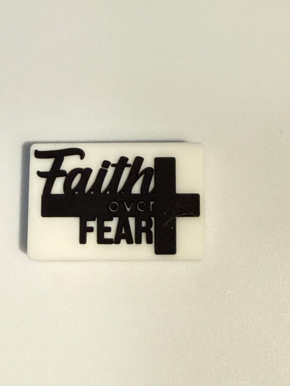 F/R10- (1)PC 1.2" Choose your color- Faith over Fear W/Cross Focal Bead for DIY Keychains, Wristlets, Cup Charms, Car Charms ETC