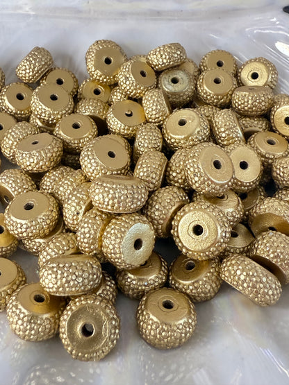 R65- (10PCS) 12mm METALLIC GOLD Round Rondelle Style Spacer Plastic/Acrylic Beads for DIY
