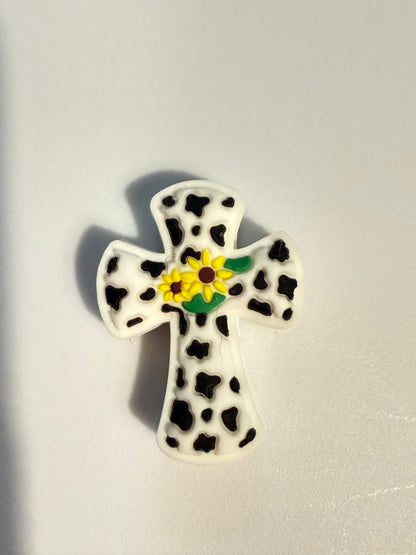 F/R15- (1)PC 1.2" Choose your color- Cross with leopard/Cow print/Sunflowers Focal Bead for DIY Keychains, Wristlets, Cup Charms, Car Charms ETC