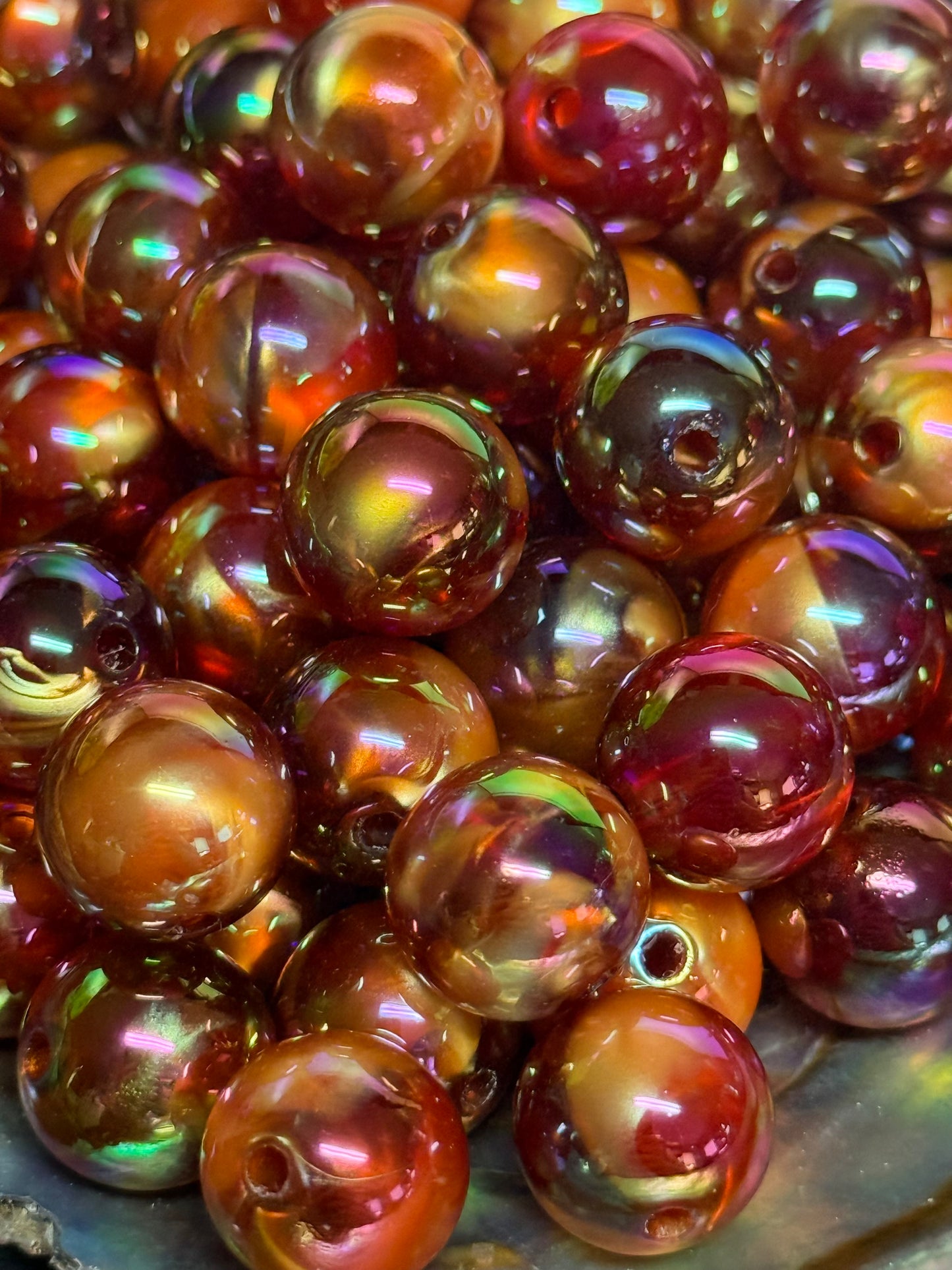 B36- (10 PCS) 13mm Copper/Gold/Fire Orange Mily Way Iridescent Galaxy Glitter Acrylic Beads For DIY