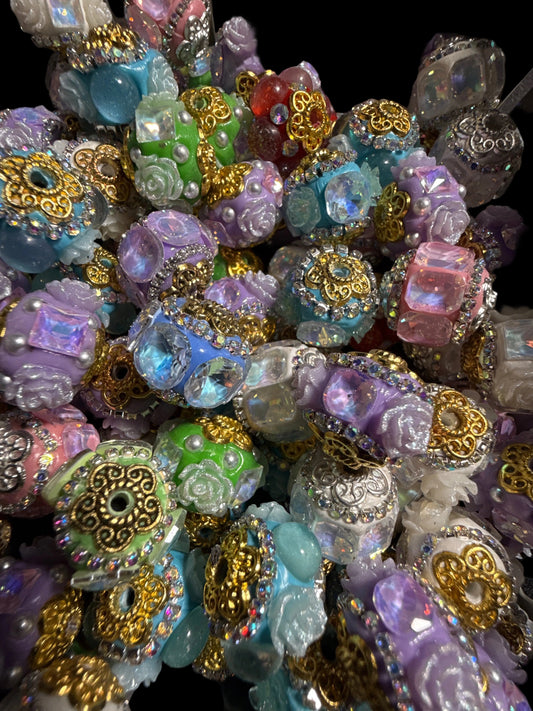 R134- (5PCS) 18mm Round FANCY Floral/Rhinestone/Gems Lantern Style Beads for DIY