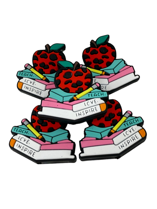 F20- (1)PC 1.1" Teach Love Inspire Book/Apple/Pencil Focal Bead for DIY Keychains, Wristlets, Cup Charms, Car Charms ETC